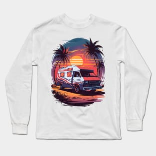 Vintage Camper Van Tropical Sunset Long Sleeve T-Shirt